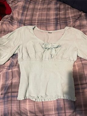 No Boundaries Mint Tie-Front Short Sleeve Blouse